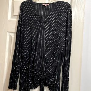 Black front tie blouse with silver stripes